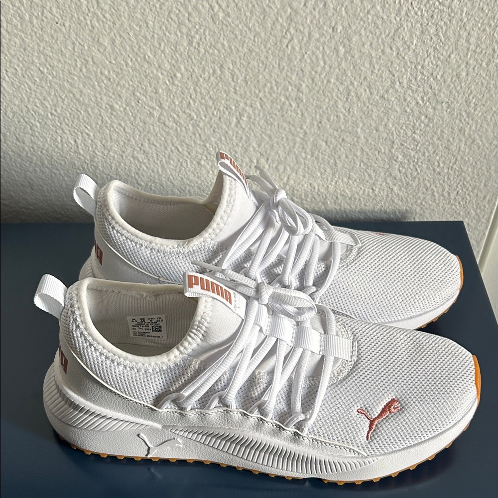 Puma Women’s White and Rose Gold Web Knit Soft Foam Slip On Sneakers - Picture 3 of 11